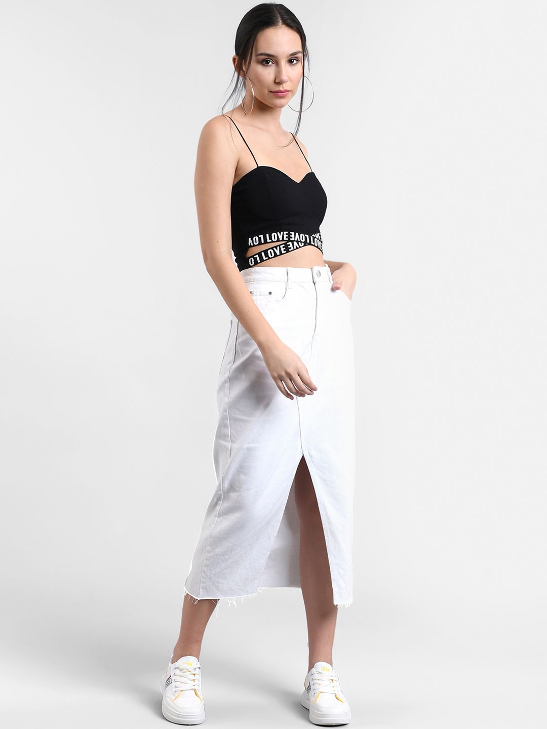 Kotty Women White Solid Straight Skirt 