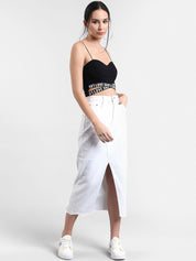 Kotty Women White Solid Straight Skirt 
