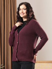 Kotty Women V-Neck Cotton Ribbed Cardigan