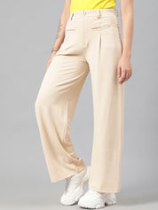 Kotty Women Beige High-Rise Relaxed Straight Leg Straight Fit Easy Wash Trousers