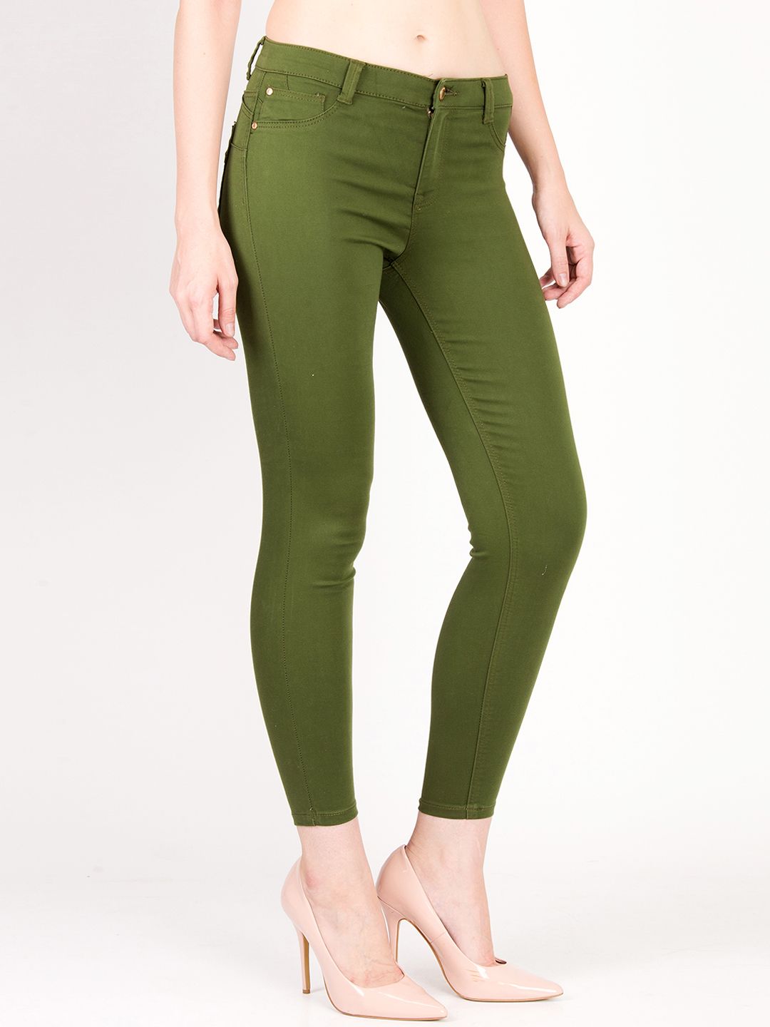 Kotty Women Olive Green Skinny Fit High-Rise Clean Look Stretchable Jeans