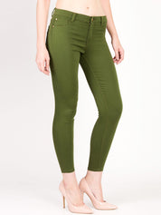 Kotty Women Olive Green Skinny Fit High-Rise Clean Look Stretchable Jeans