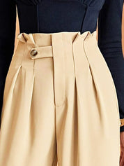 Kotty Women Relaxed Straight Leg Fit High-Rise Easy Wash Pleated Parallel Trousers  