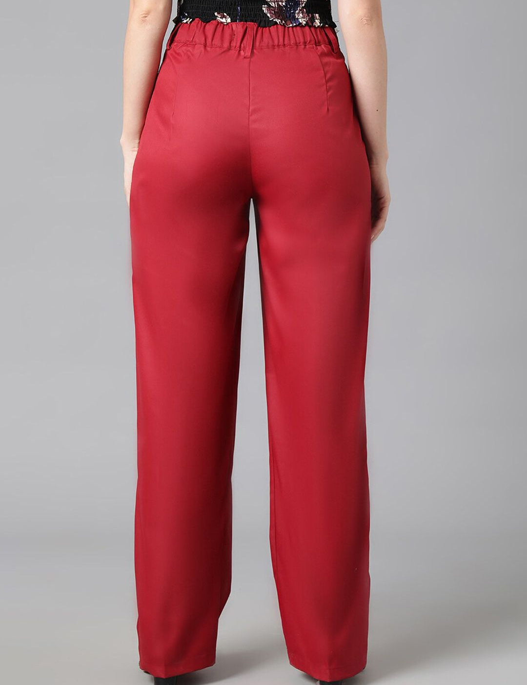 Kotty Women Maroon Relaxed Straight Leg High-Rise Easy Wash Pleated Parallel Trousers