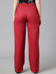 Kotty Women Maroon Relaxed Straight Leg High-Rise Easy Wash Pleated Parallel Trousers