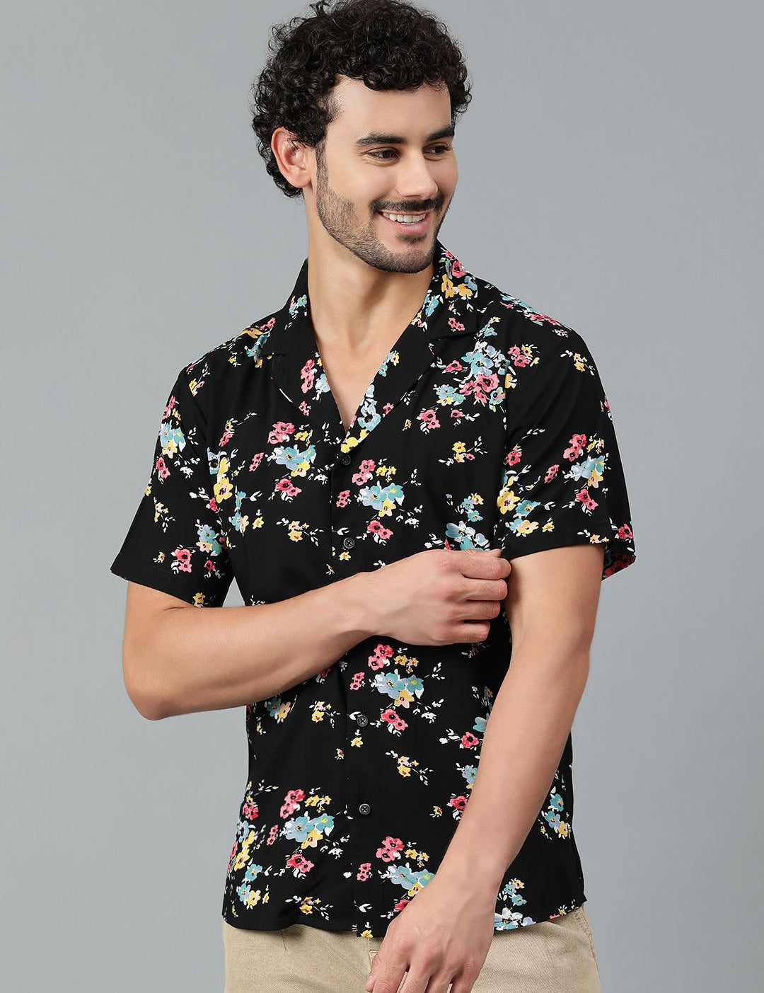 Kotty Men Cuban Collar Floral Printed Casual Shirt