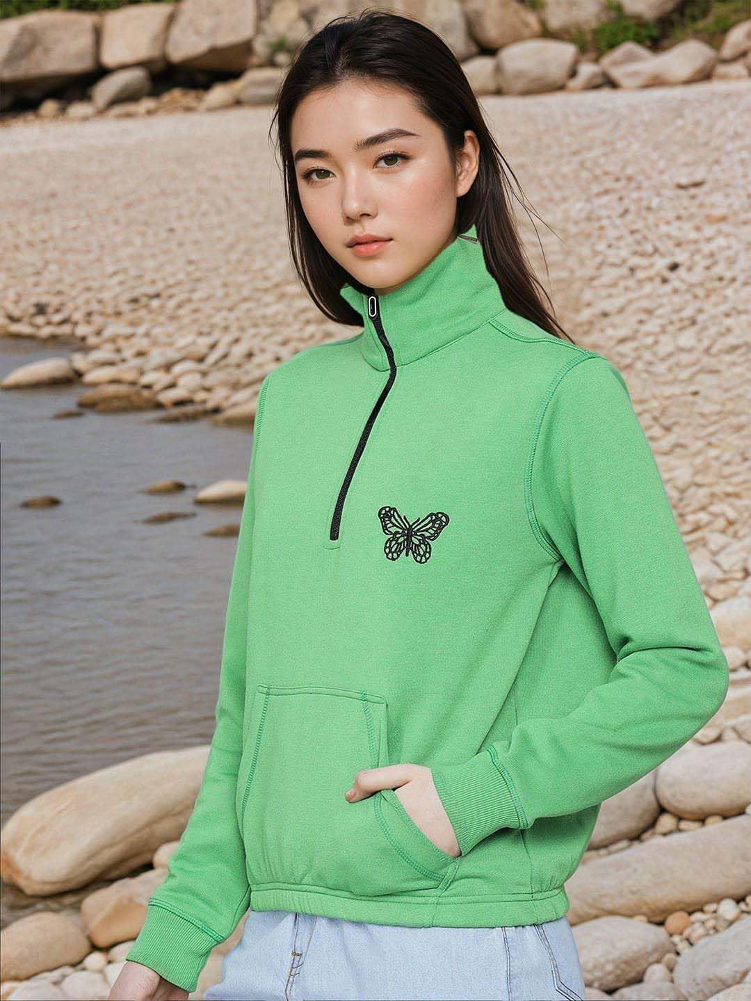 Kotty Women Graphic Printed High Neck Half Zipper Sweatshirt