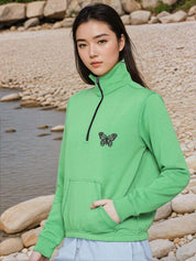 Kotty Women Graphic Printed High Neck Half Zipper Sweatshirt