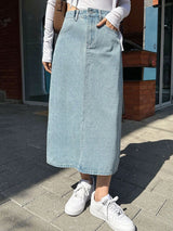 Kotty Women's Straight Midi Blue Denim Skirt