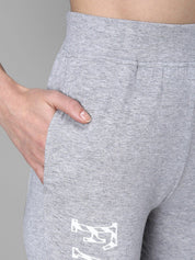 Kotty Women Grey Melange & White Printed Joggers