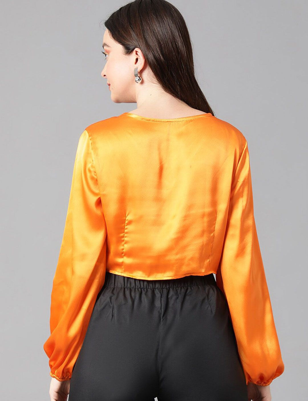 Kotty Puff Sleeve Satin Crop Top