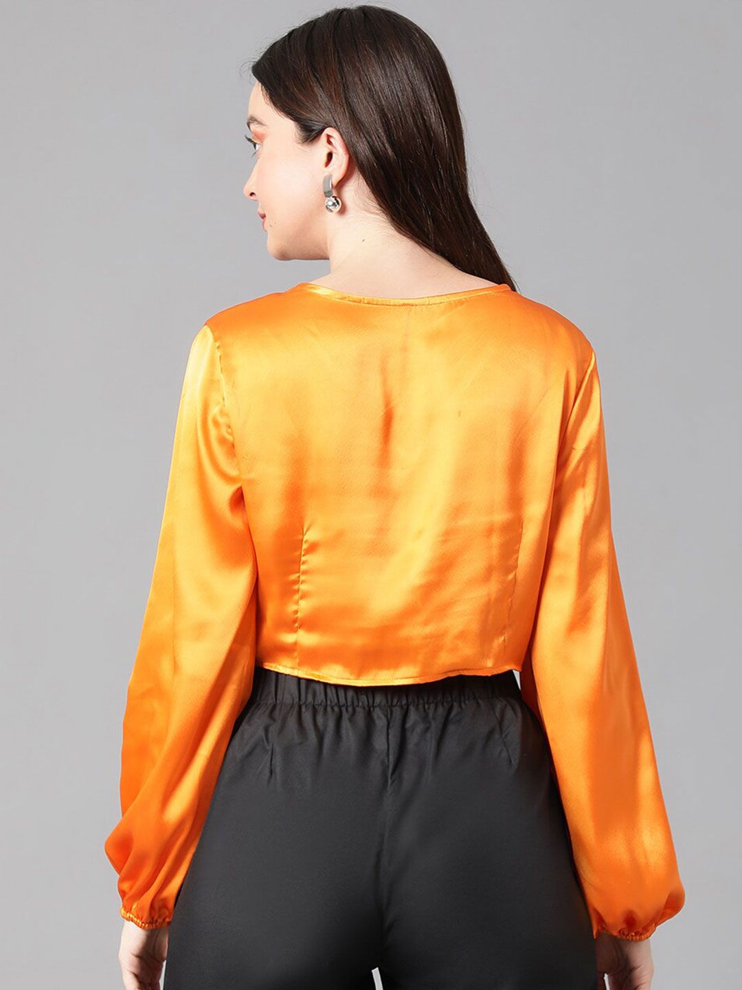 Kotty Puff Sleeve Satin Crop Top