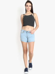 Kotty Women Blue Solid Regular Fit Denim Shorts