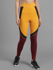 Kotty Women Yellow & Maroon Colourblocked Ankle-Length Tights