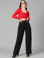 KOTTY BIZwear Women Relaxed Straight Leg High-Rise Easy Wash Straight Fit Parallel Trousers