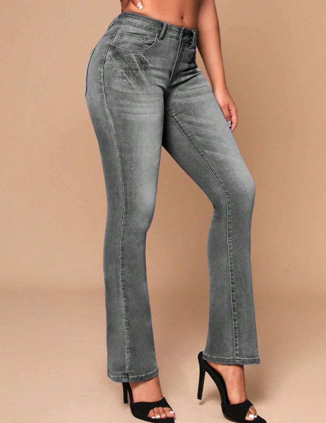 Kotty Women Grey Jean Bootcut Heavy Fade Clean Look Stretchable Jeans