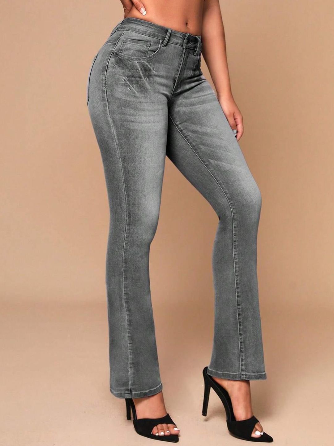 Kotty Women Grey Jean Bootcut Heavy Fade Clean Look Stretchable Jeans