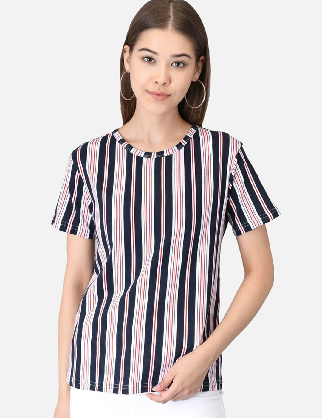 Kotty Women Blue Striped Round Neck T-shirt