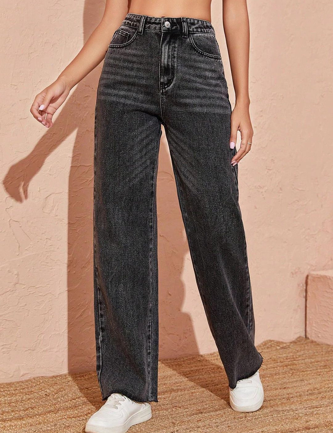 Kotty Women Black Jean Straight Fit High-Rise Heavy Fade Stretchable Jeans