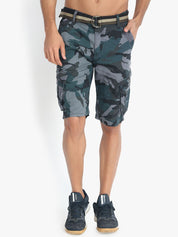 Kotty Men Teal Printed Regular Fit Cargo Shorts