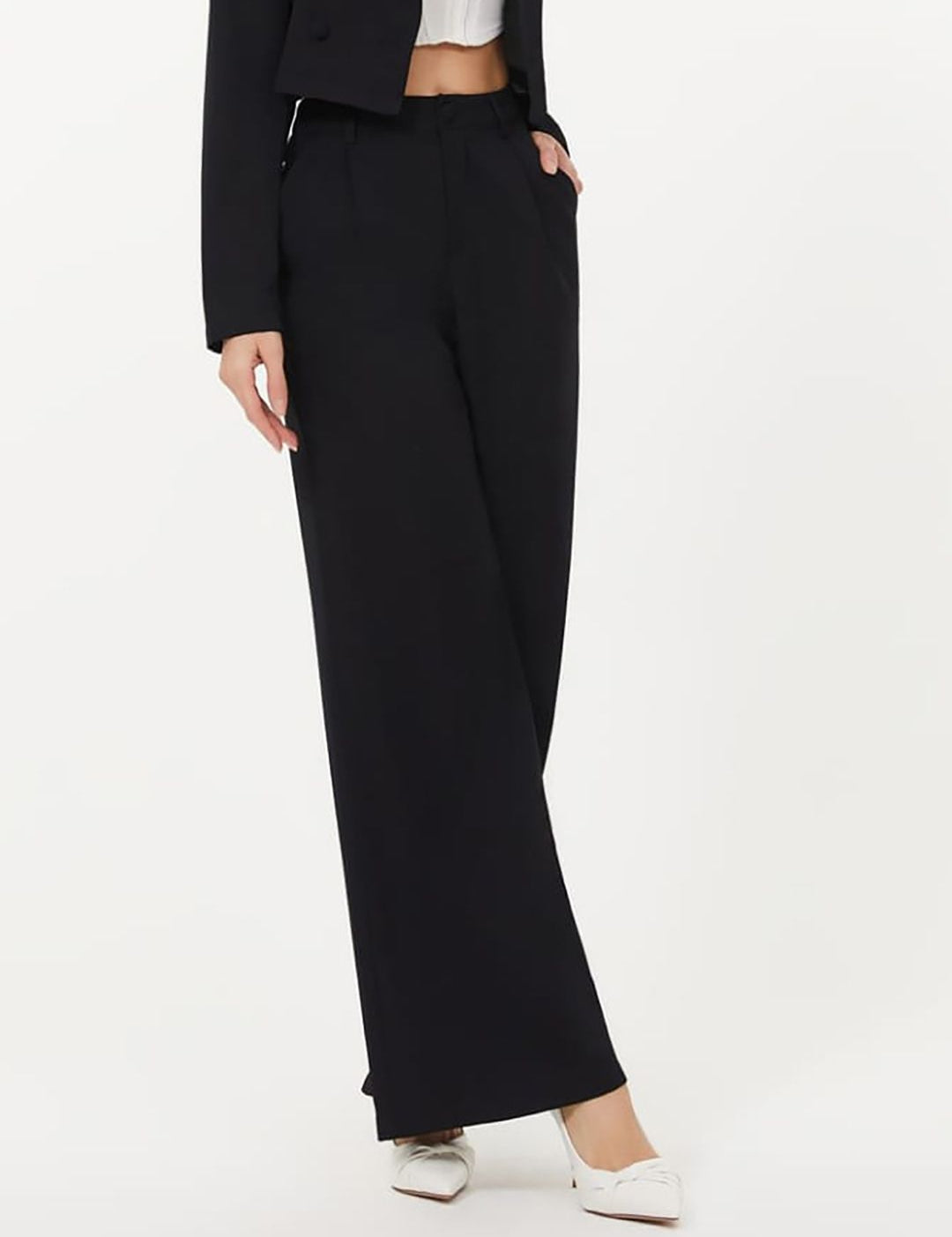 KOTTY BIZwear Basics Women Relaxed Straight Leg Straight Fit High-Rise Easy Wash Pleated Trousers