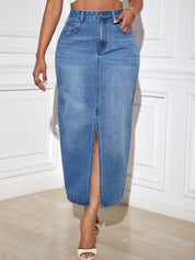 Kotty Denim Pencil Midi Skirt