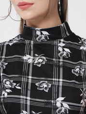 Kotty Black & White Floral Print Monochrome Boxy Crop Top