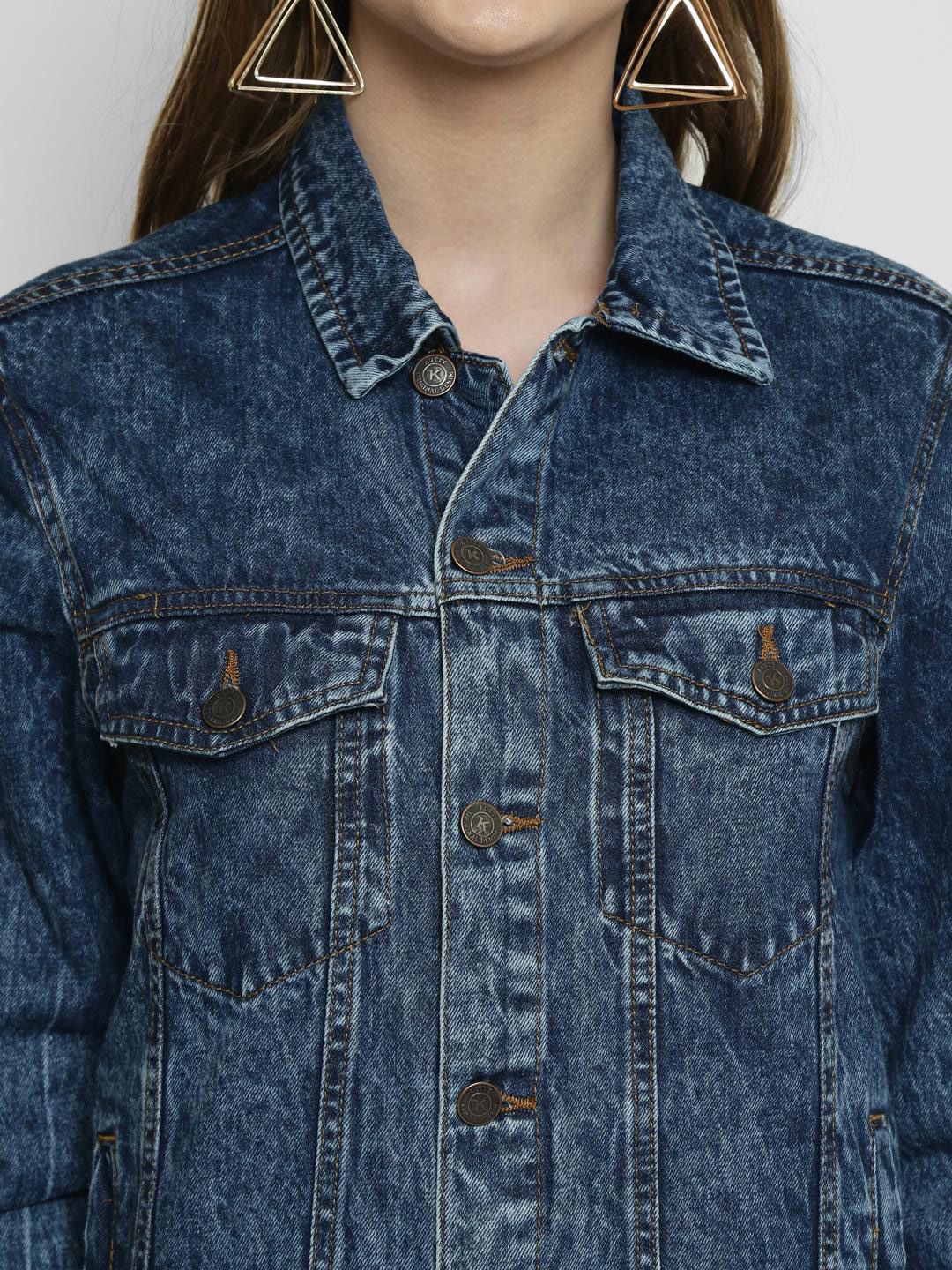 Kotty Women Blue Solid Denim Jacket