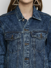Kotty Women Blue Solid Denim Jacket