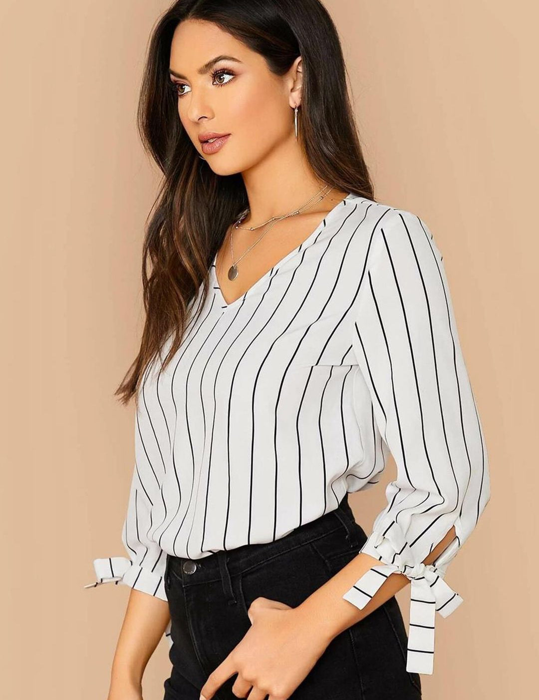 Kotty Striped V-Neck Regular Top