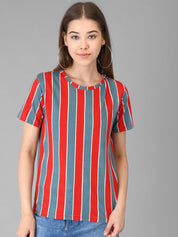 Kotty Striped Round Neck Cotton T-shirt