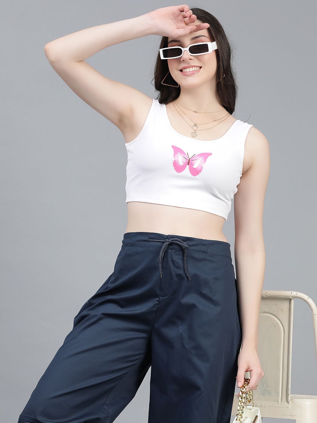 Kotty Women High-Rise Easy Wash Cotton Cargos Trousers