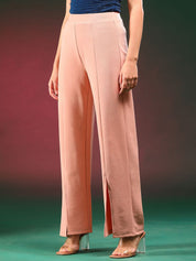 Kotty Women Relaxed Straight Fit High-Rise Easy Wash Regular Trousers