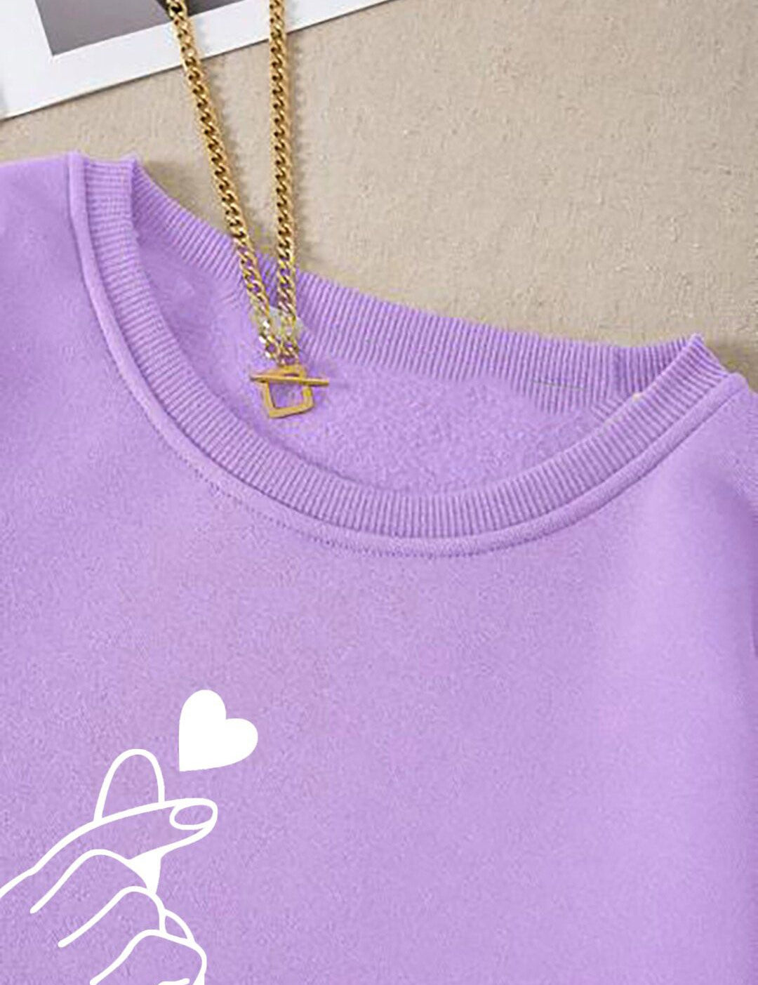 Kotty Lavender & White Graphic Printed Fleece Sweatshirt