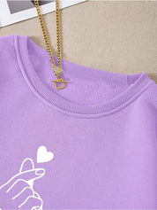 Kotty Lavender & White Graphic Printed Fleece Sweatshirt