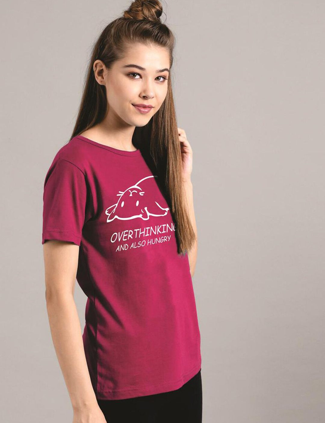 Kotty Women Maroon Printed Round Neck T-shirt