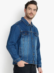 Kotty Men Blue Solid Denim Jacket