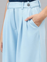 Kotty Women Blue Relaxed Straight Leg High-Rise Easy Wash Pleated Parallel Trousers