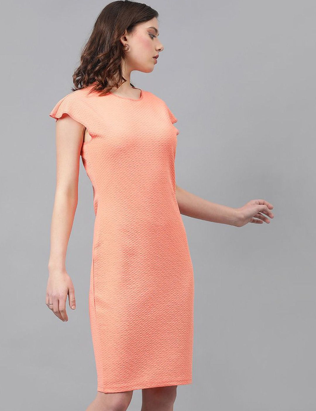 KOTTY Basics Self Design Extended Sleeves Straight Sheath Dress