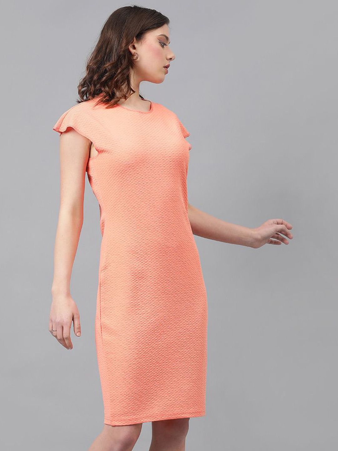 KOTTY Basics Self Design Extended Sleeves Straight Sheath Dress