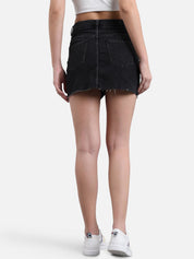 Kotty Women Black Solid Denim Straight Mini Skirt