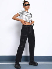 Kotty Women Jean Black Straight Fit High-Rise Stretchable Jeans