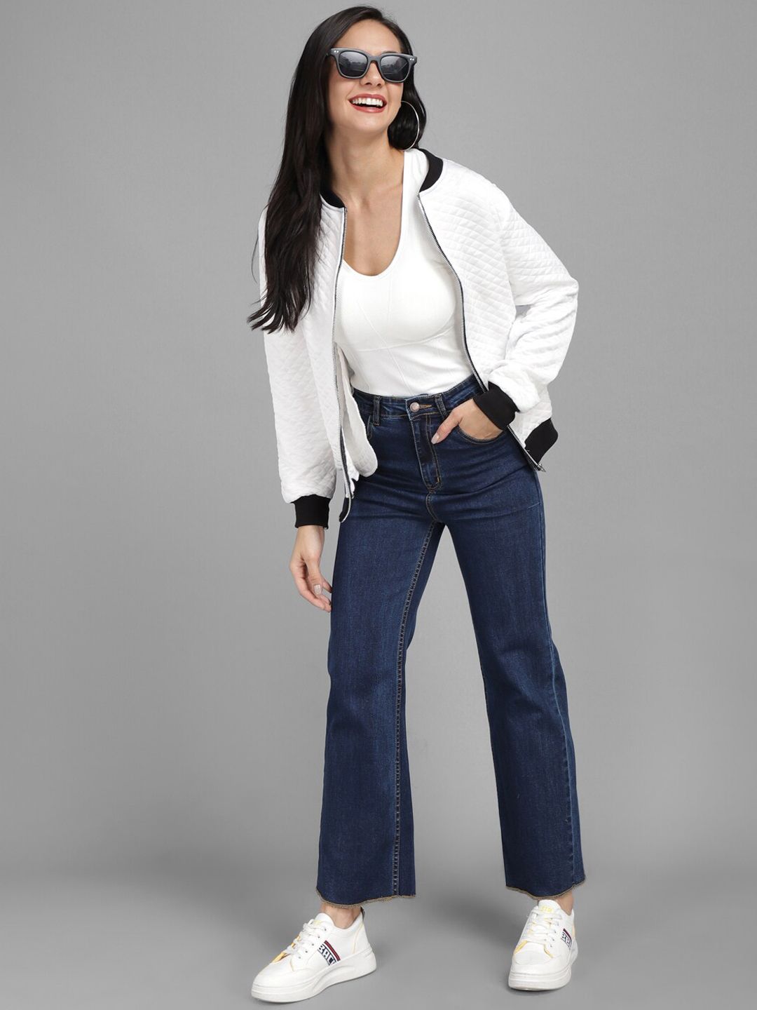 Kotty Women Navy Blue Flared High-Rise Clean Look Jeans