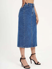 Kotty Slit Hem A-line Denim Midi Skirt