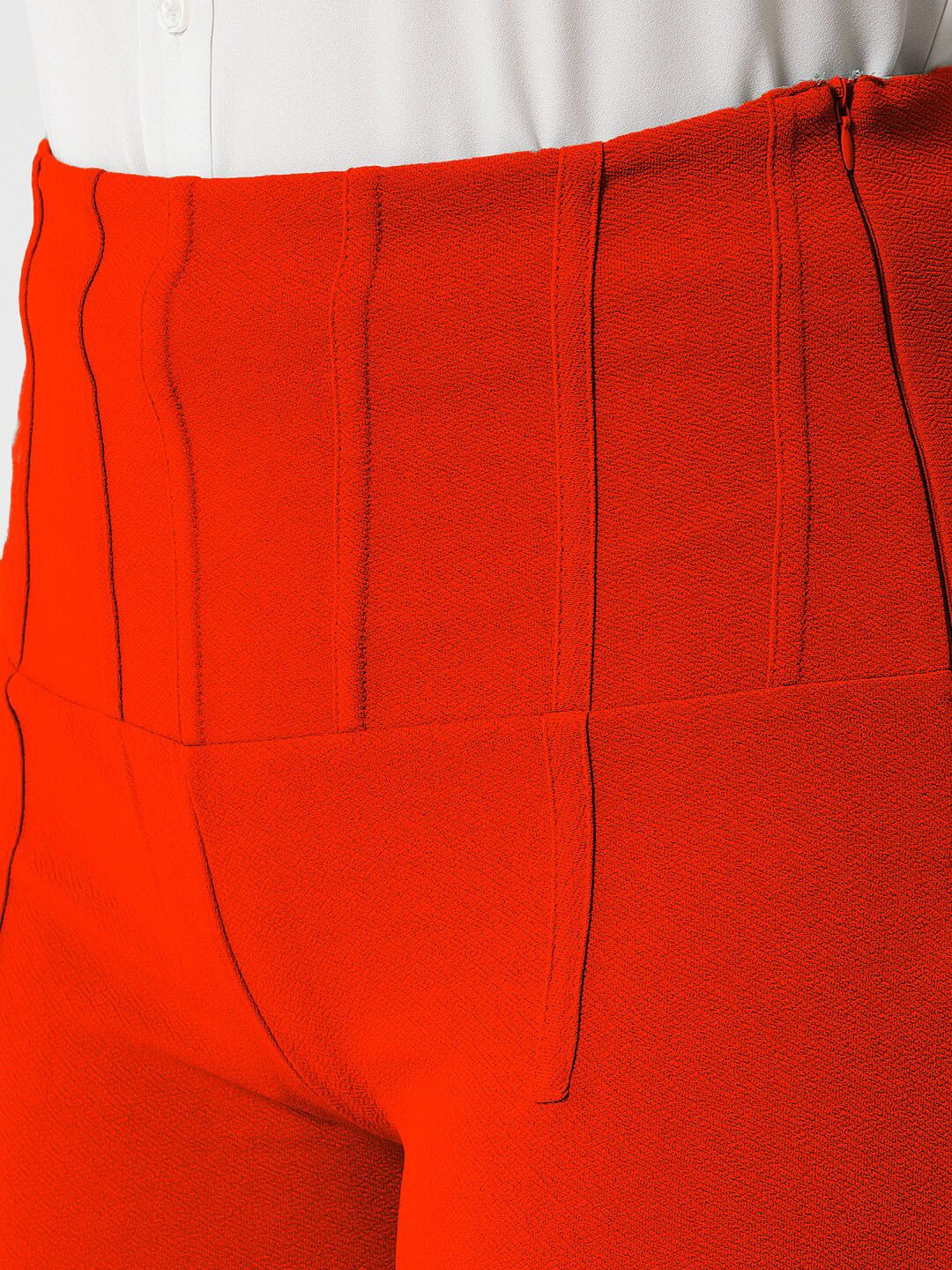 Kotty Women Orange Relaxed Straight Fit High-Rise Easy Wash Pleated Trousers