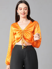 Kotty Puff Sleeve Satin Crop Top