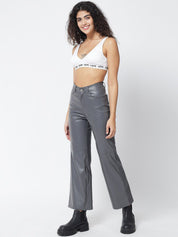 Kotty Women Grey Relaxed Straight Fit High-Rise Trousers