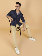 Kotty Men Relaxed Spread Collar Graphic Printed Cotton Casual Shirt