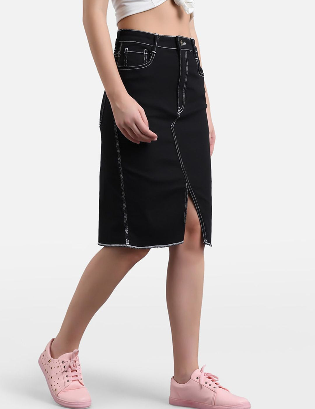 Kotty Women Black Solid Denim Skirt