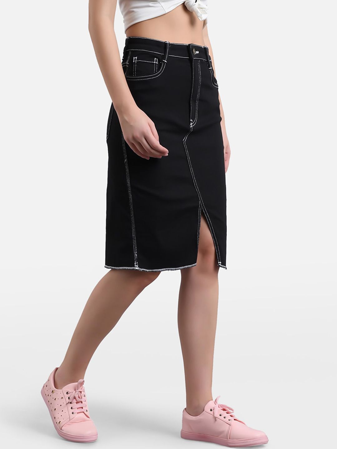 Kotty Women Black Solid Denim Skirt